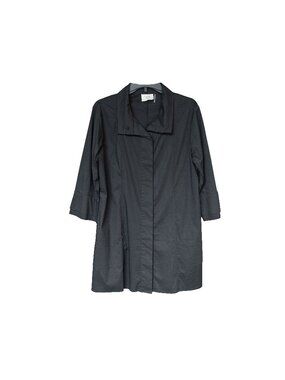 INAE Tunic Top Black Button Up Scandi Minimal Goth Half Sleeve High Collar Shirt